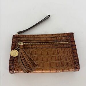 Brahmin Croc Embossed Leather Tasseled Wristlet Clutch